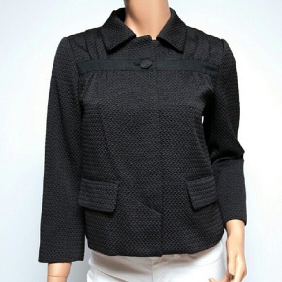 Barneys New York Jackets & Blazers - Barneys New York Cape Jacket L Black Woven Texture Luxury Herringbone